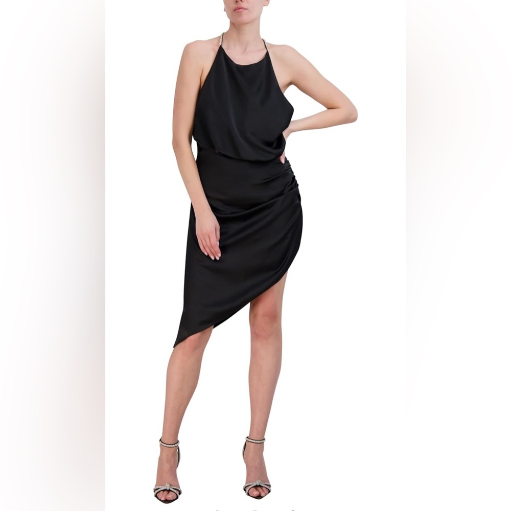 BCBGMAXAZRIA Asymmetrical Halter Neck Midi Dress SZ 4